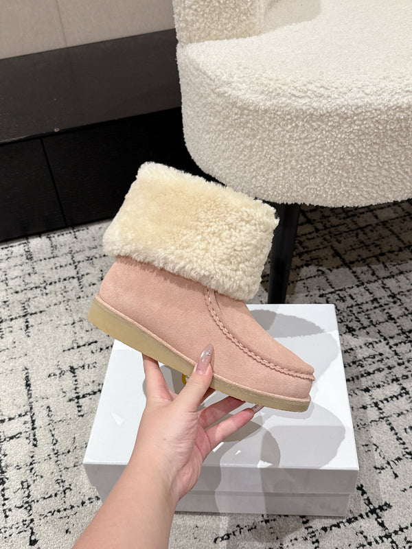 Chloe Snow Boots Light Pink Suede Wool 514333