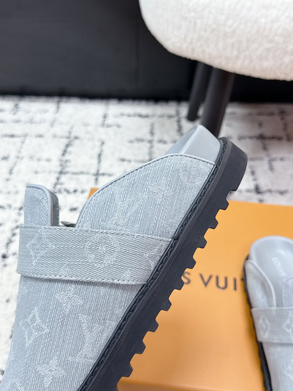 LV Cosy Comfort Mules Light Grey Monogram Denim 616993