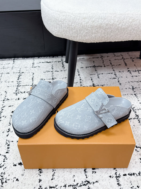 LV Cosy Comfort Mules Light Grey Monogram Denim 616993