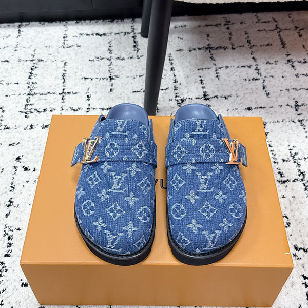 LV Cosy Comfort Mules Blue Monogram Denim 616996
