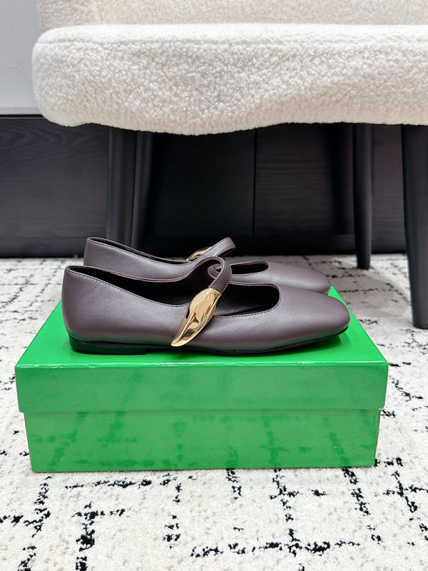 BV Charlotte Mary Jane Flat Coffee Leather 770002