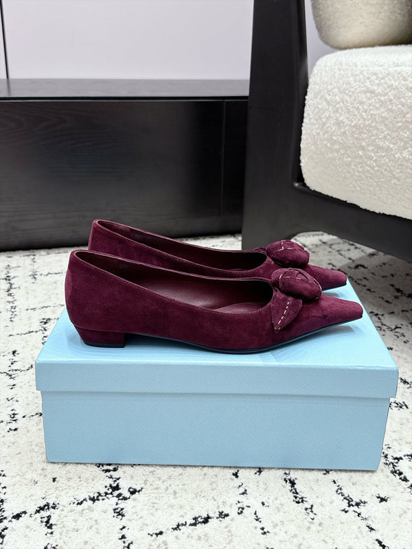 Prad Floral Detail Flats Burgundy Suede 120977