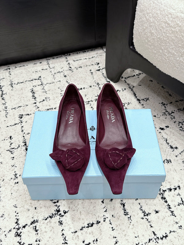 Prad Floral Detail Flats Burgundy Suede 120977