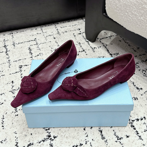 Prad Floral Detail Flats Burgundy Suede 120977