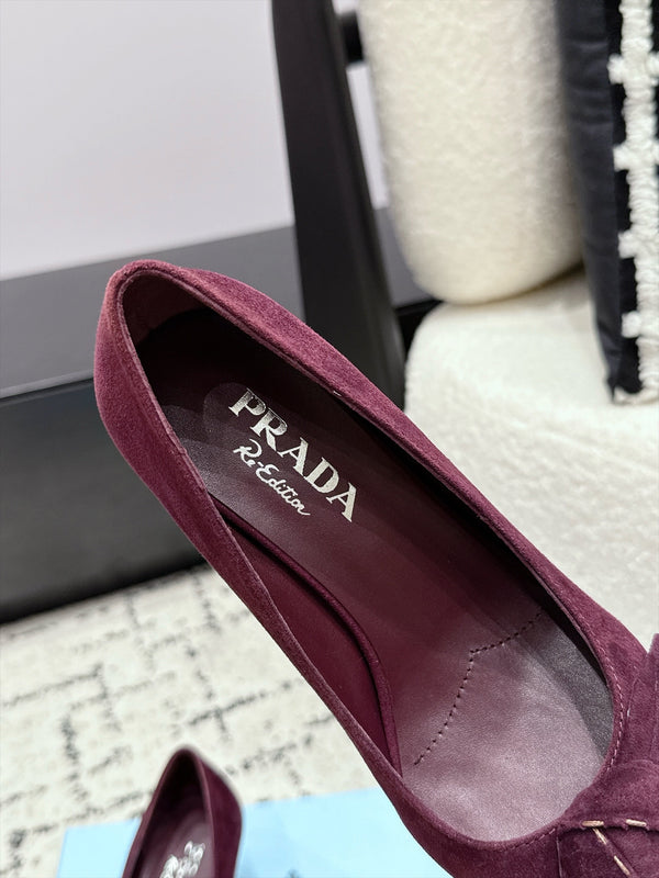 Prad Floral Detail Pumps 5.5cm Burgundy Suede 120980