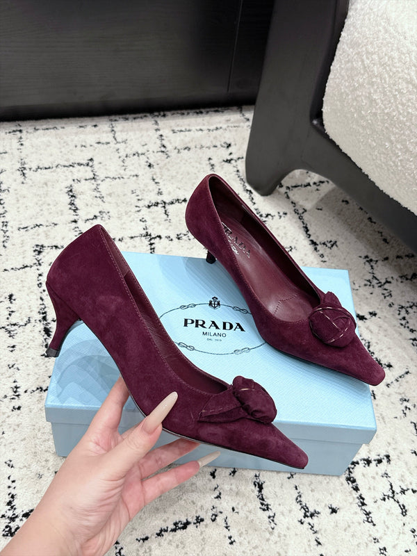 Prad Floral Detail Pumps 5.5cm Burgundy Suede 120980