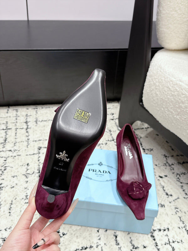 Prad Floral Detail Pumps 5.5cm Burgundy Suede 120980