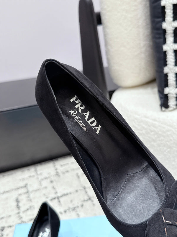Prad Floral Detail Pumps 5.5cm Black Suede 120981