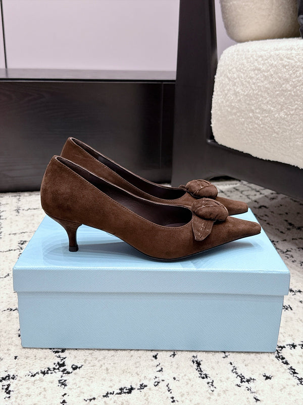 Prad Floral Detail Pumps 5.5cm Dark Brown Suede 120982