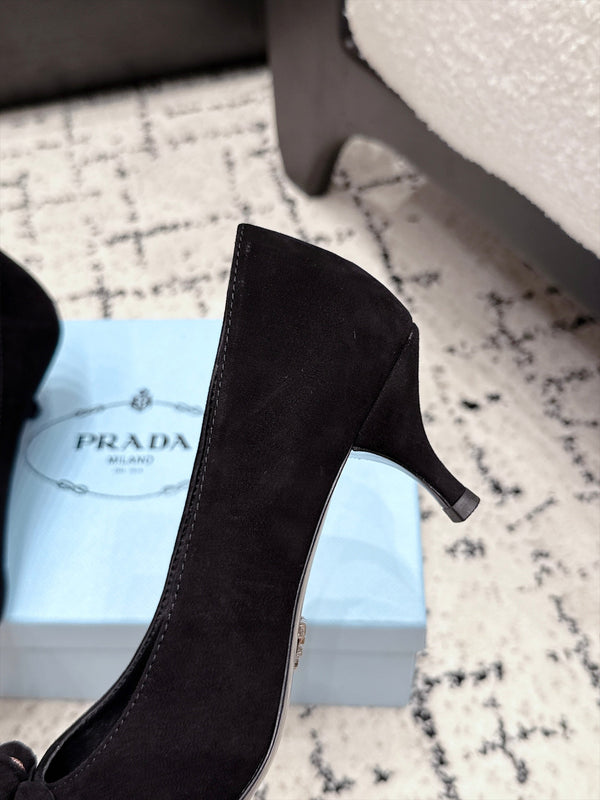 Prad Floral Detail Pumps 5.5cm Black Suede 120981