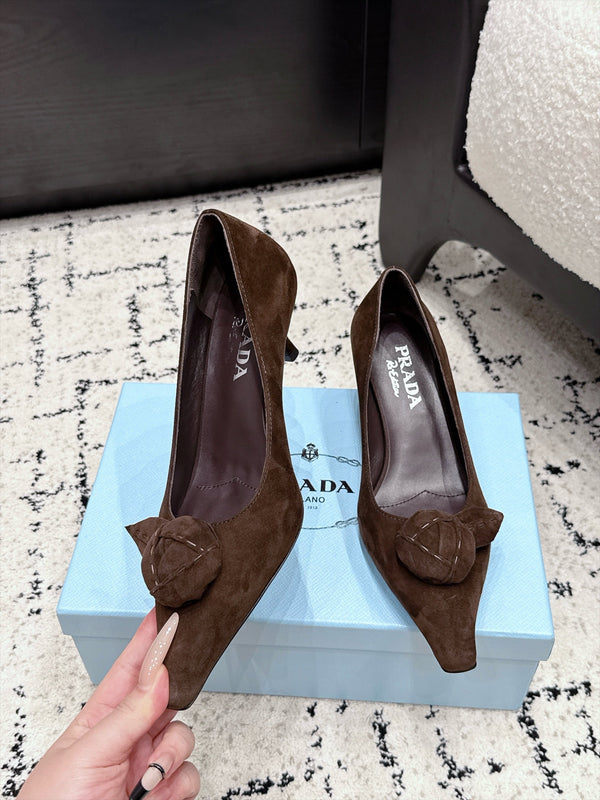 Prad Floral Detail Pumps 5.5cm Dark Brown Suede 120982