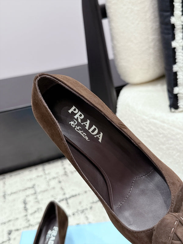 Prad Floral Detail Pumps 5.5cm Dark Brown Suede 120982