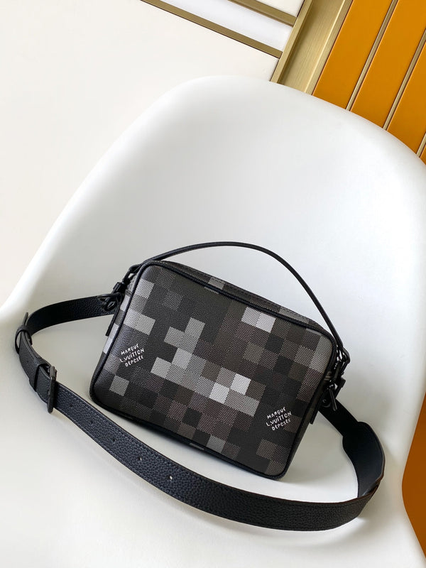 Lv Nil Messenger Black Damoflage Black Canvas- Black Metal