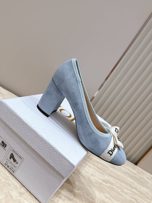 CD 26s Block Heel Pumps 7cm Denim Blue Suede 121653