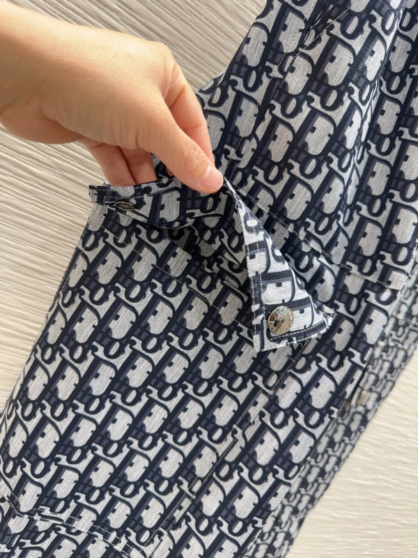 CD 2025 Monogram Straight Trouser Blue Grey Polyester