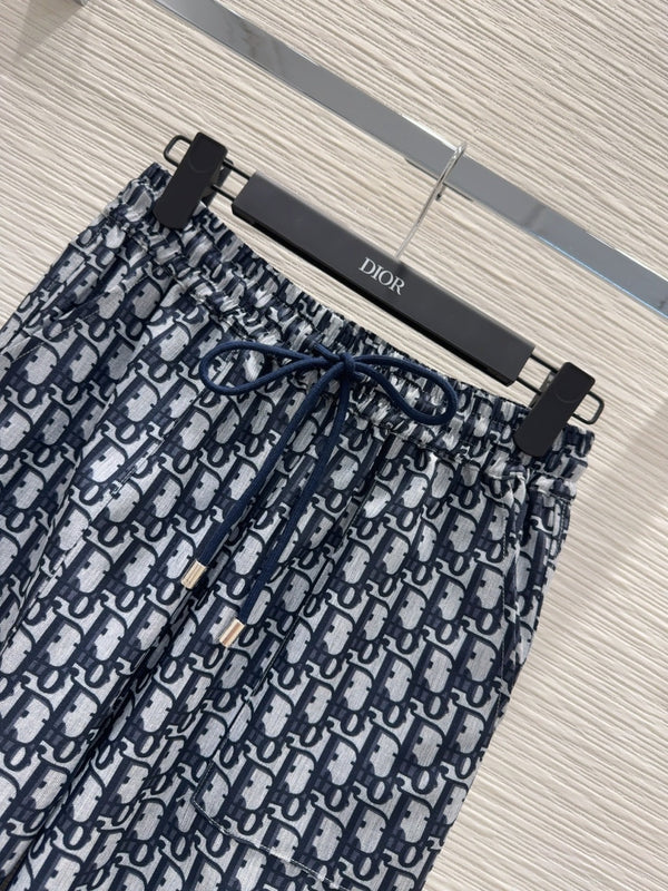 CD 2025 Monogram Straight Trouser Blue Grey Polyester