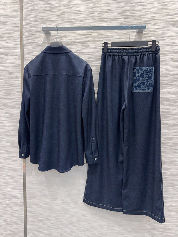 CD Wide-Leg Drawstring Dark Blue Polyester Viscose 351281