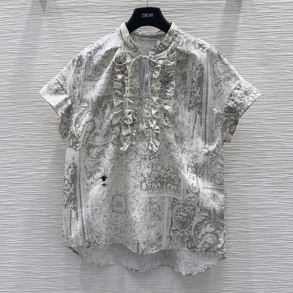 CD 2026 Toile de Jouy Pattern Shirt With Lace Trim Grey Cotton 449989