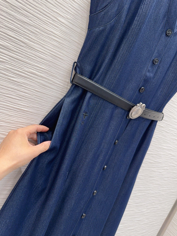 CD 26s Sleeveless Shirt Dress Blue Cotton Viscose 395000
