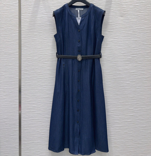 CD 26s Sleeveless Shirt Dress Blue Cotton Viscose 395000