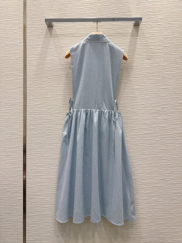 Miu 26s Vest Dress Light Blue White Cotton 394977