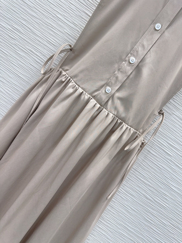 Miu 26s Vest Dress Light Taupe White Cotton 394974