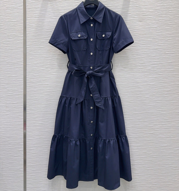 CD 26s Tiered Midi Dress Blue Polyester 394981