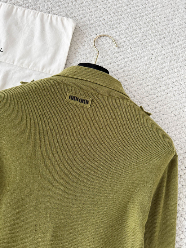 Miu 26s Cardigan Fern Green Cashmere Silk 380643