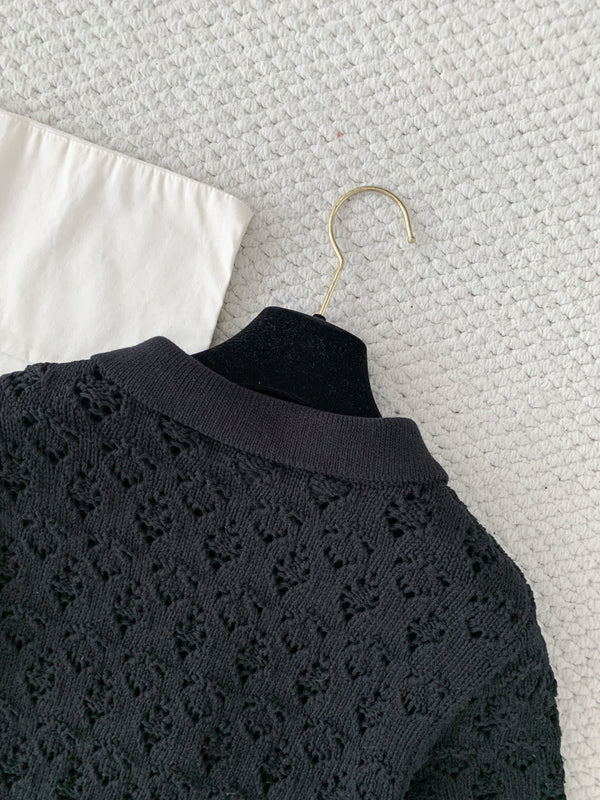 CL Mini Dress Black Cotton Pointelle 380652