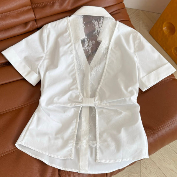 CC 25 Lace Backless Shirt White Cotton