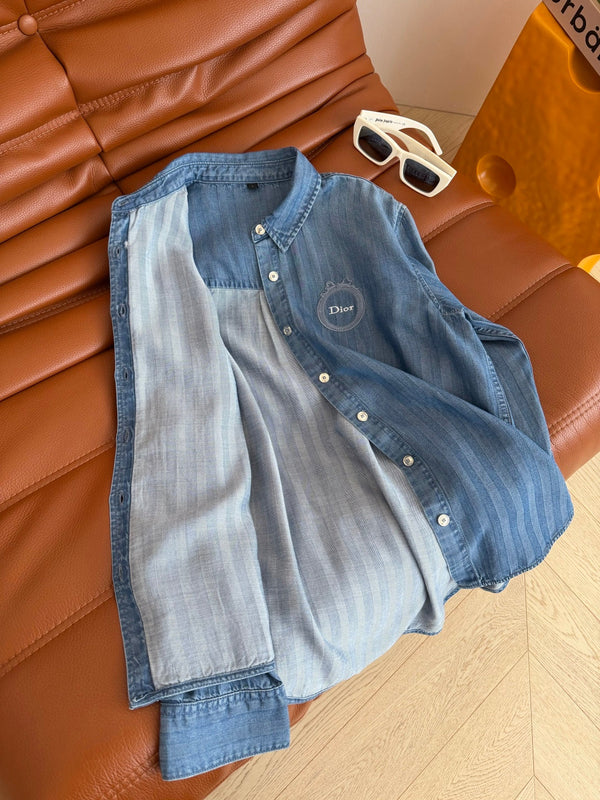CD 26s Embroidered Badge Pattern Denim Shirt 400837