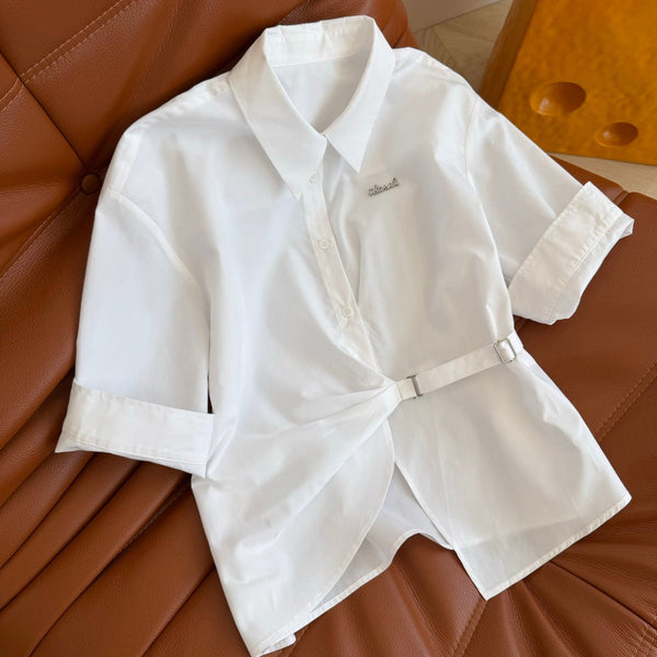 CC 26s Button-Down Waist Shirt White Cotton 384872