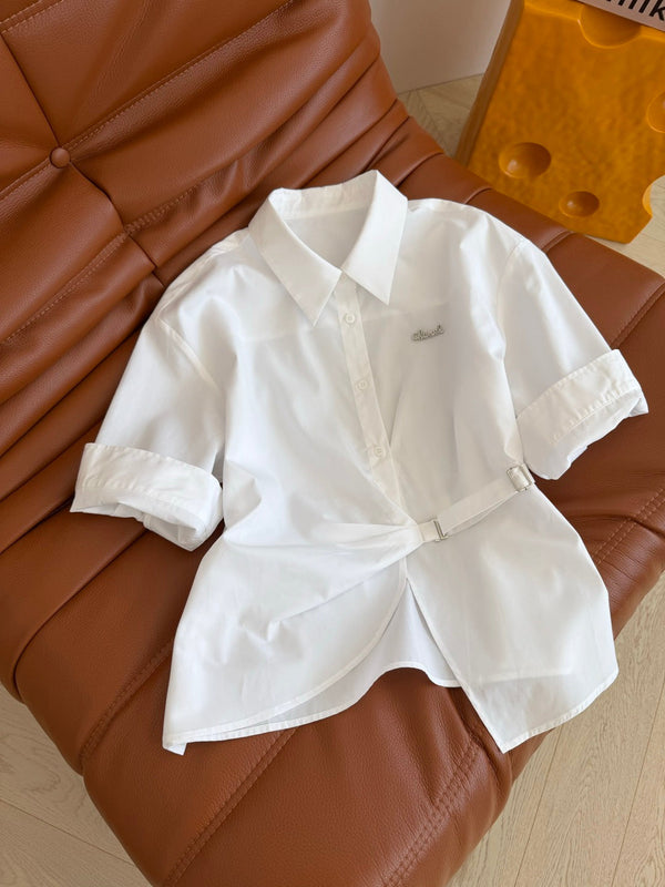 CC 26s Button-Down Waist Shirt White Cotton 384872