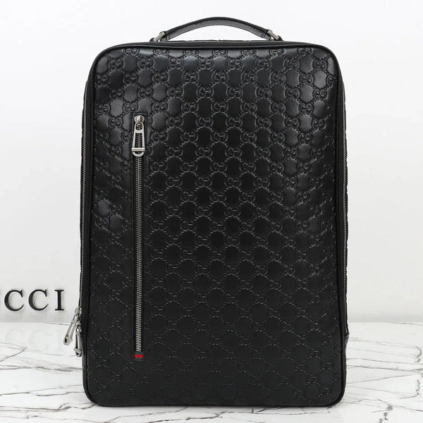 GG 2026 Emblem Backpack 43cm Black Embossed Calfskin
