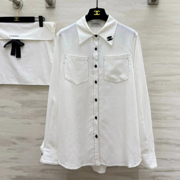 Chanel 2026 Black Logo And Button Shirt White 391171