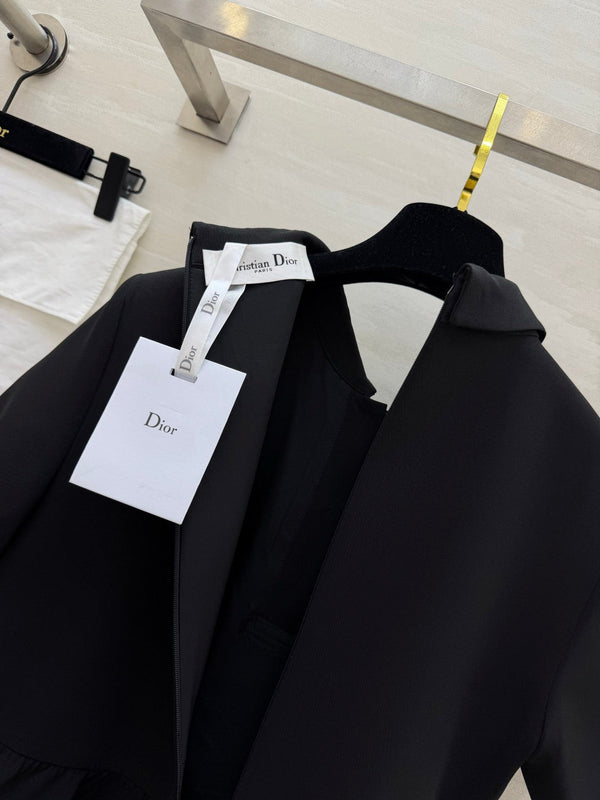 CD Fitted Dress with CD Buttons Black Wool Silk 394197