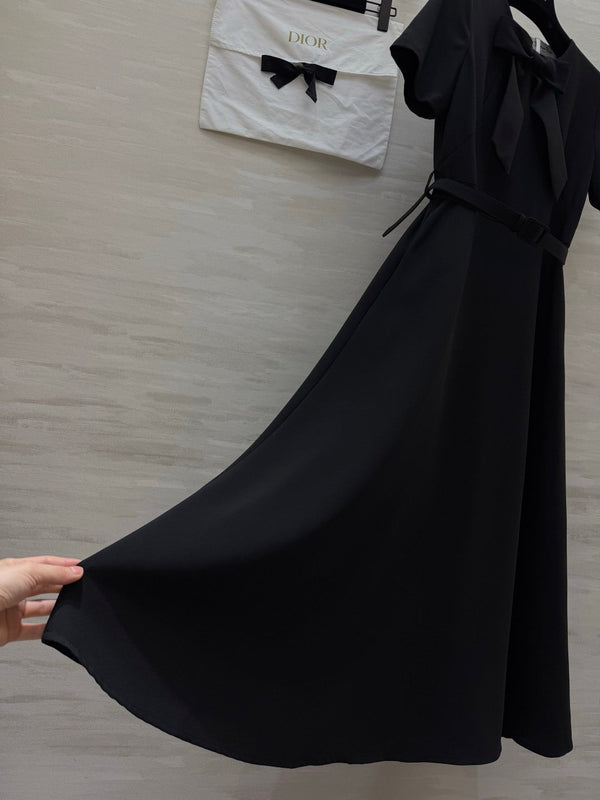 CD 26s Mid-Length Belted Dress Black Wool Silk 394161