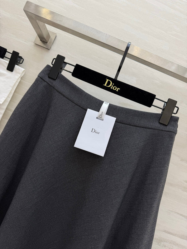 CD Mid-Length Skirt Grey Wool Silk 394144