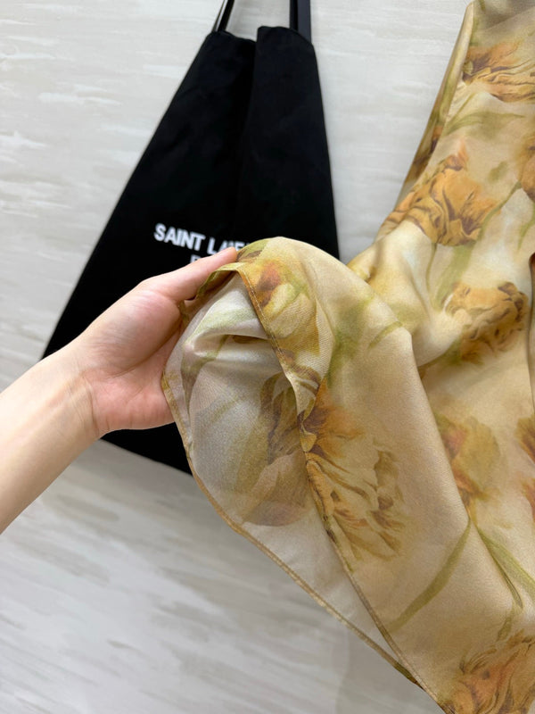 YSL Lavallière Leopard-Print Blouse Beige Silk 397064