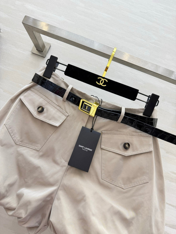 YSL 26s Flower Bud Shorts Cream Cotton 397026