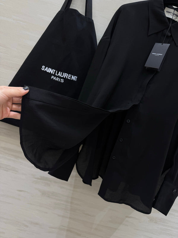 YSL 26s Long-Sleeved Silk Shirt Set Black 398906