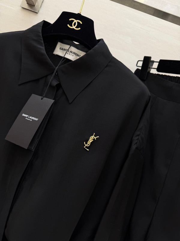 YSL 26s Long-Sleeved Silk Shirt Set Black 398906