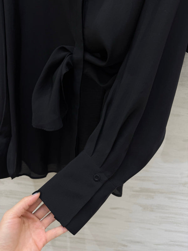 YSL 26s Long-Sleeved Silk Shirt Set Black 398906
