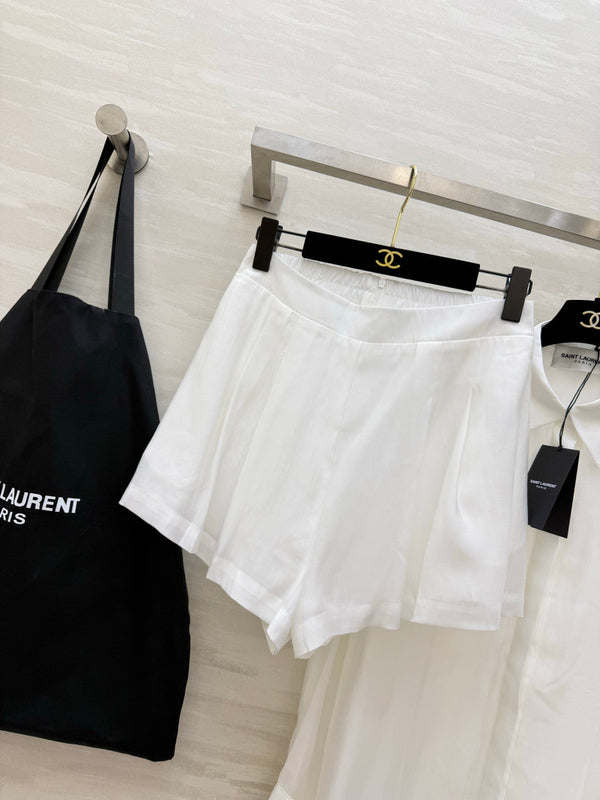 YSL 26s Long-Sleeved Silk Shirt Set White 398905