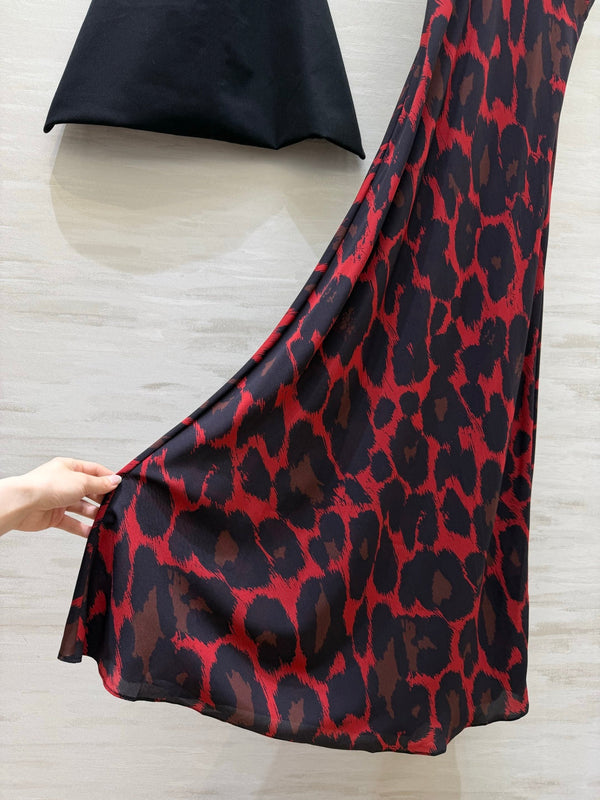 YSL 26s V-Neck Maxi Dress Black Red Silk 398892