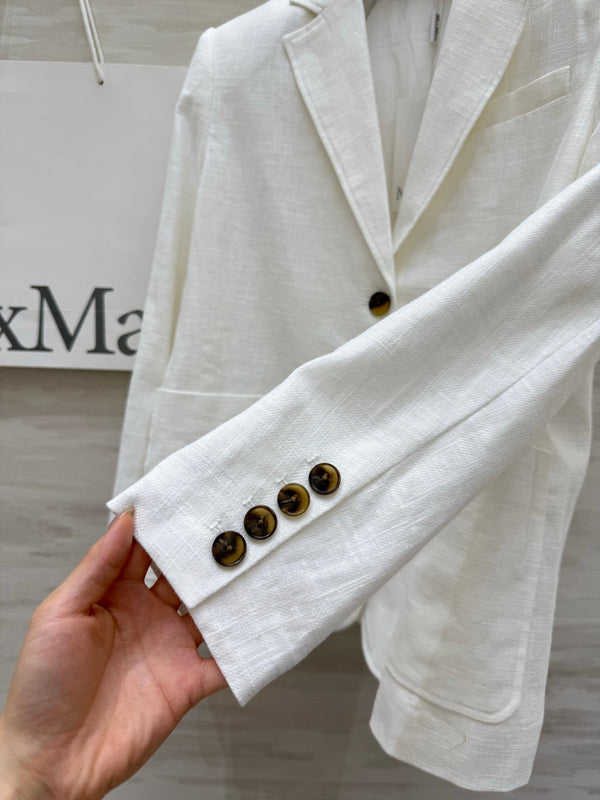 Max Mar Single-Breasted Blazer White Linen 398828
