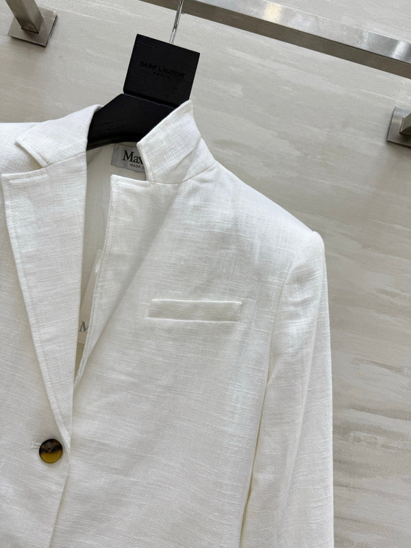 Max Mar Single-Breasted Blazer White Linen 398828