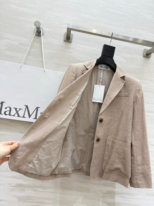 Max Mar Single-Breasted Blazer Light Khaki Linen 398830