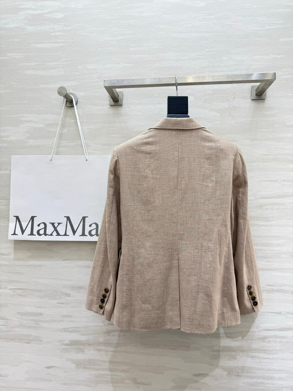Max Mar Single-Breasted Blazer Light Khaki Linen 398830