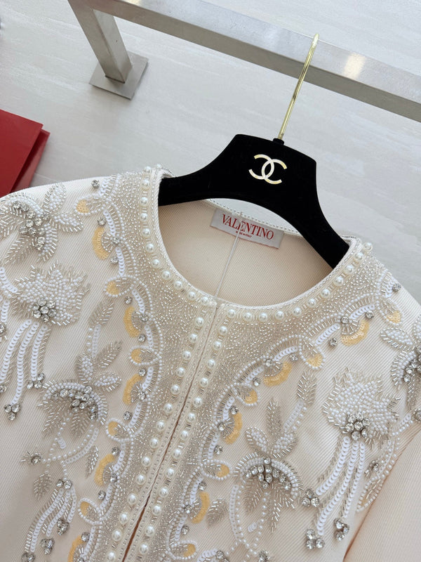 VLTN 26S White Pearl Crystal Embroidered Jacket 428158